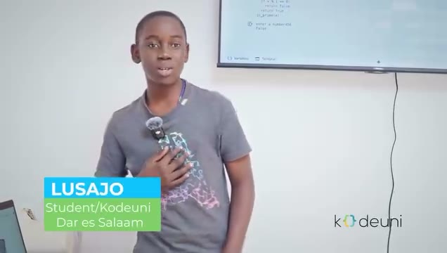 Lusajo shows the project he built at Kodeuni